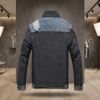 Veste universitaire en jean personnalisable pour homme, coupe classique, patchwork, col zippé, manches longues, pour l'automne et l'hiver