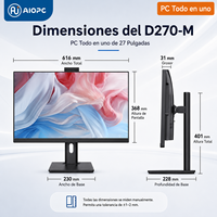 PC Todo en Uno de 27 Pulgadas con Pantalla Plana IPS LCD/LED, 1080p, 75Hz/144Hz/165Hz, Cámara Emergente, Soporte Ajustable, Compatible con EU/AU, para Oficina