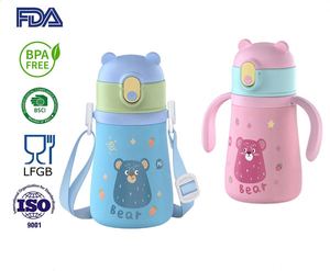 Kids BPA Free Insulated Mug 12oz Double Drinking Cup Stainless <b>Steel</b> Straw <b>Bottle</b> 350ml - Product Image 4