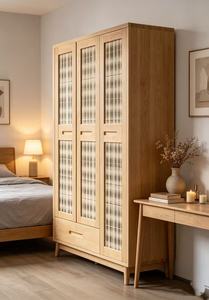 Armario Escandinavo de Madera con Puertas Batientes, Madera Maciza, Independiente, Duradero, Mueble Moderno para Dormitorio, Gran Capacidad - Product Image 2