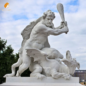 Esculturas de piedra grandes de tamaño natural talladas a mano Hércules Slaying Centaur Nessus estatua de mármol para exposición - Product Image 4