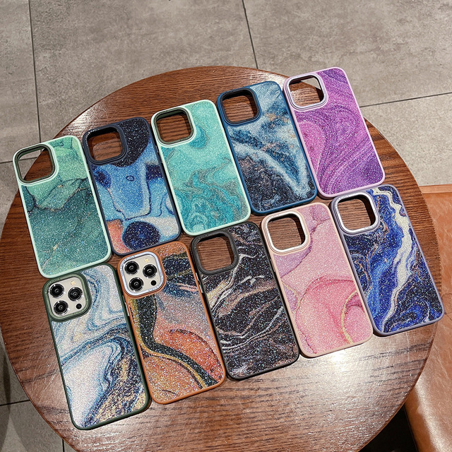 Luxury Glitter Marble Sequins Soft Bling Phone Case for iPhone 14 12 13 11 Pro Max Xs XR 7 8 Plus SE Shockproof PC Black Cover