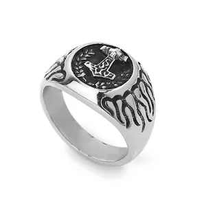 Jewelrox Viking perhiasan baja nirkarat Viking Thor Mjolnir palu cincin Viking cincin
