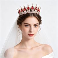 Couronne de mariée européenne en strass rouge en forme de goutte d'eau, accessoire photo pour mariage et dîner