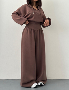 Ensemble de survêtement personnalisé en coton, 2 pièces : sweats à capuche courts et pantalons de jogging taille haute, pour fabricants - Product Image 5