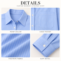 Chemise en coton rayée personnalisée pour femme, col rabattu, manches longues, coupe ample, boutonnée, pour le printemps, l'été et le quotidien