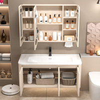 Meuble miroir LED à structure en nid d'abeille en aluminium moderne avec rangement latéral créatif Meuble-lavabo de salle de bain incurvé de petite taille pour balcon