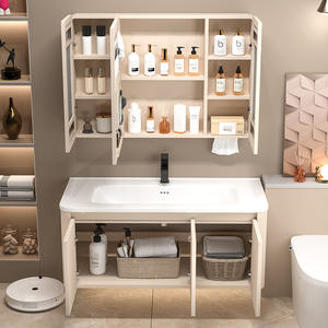 Gabinete con Espejo LED Moderno con Estructura de Panal de Aluminio y Almacenamiento Lateral Creativo Tocador de Baño Curvo de Tamaño Pequeño para Balcón - Product Image 4