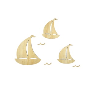 Autocollants muraux en bois pour chambres de bébé avec design ajouré, thème océan, autocollants muraux créatifs en bois représentant un <span class=keywords><strong>bateau</strong></span> à voile - Product Image 4