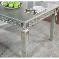 Table à manger argentée avec miroir feuille Accent Design contemporain 1pc Glam Table meubles de salle à manger
