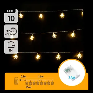 Ghirlanda luminosa a sospensione, 1,5 m, batterie 3AA, fiocchi di neve, luce bianca calda, ideale per decorazioni in feste e - Product Image 1