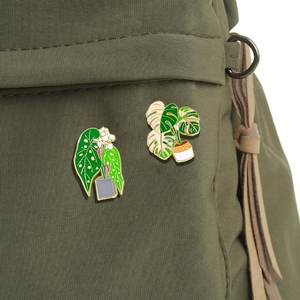 Broches créatives et élégantes en forme de plantes vertes en pot, feuilles de dessin animé, badges en alliage pour bijoux - Product Image 6