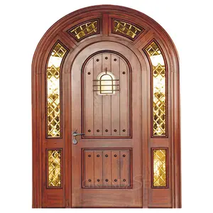 Interior exterior único mão cravado madeira sólida topo arqueado porta de madeira para venda