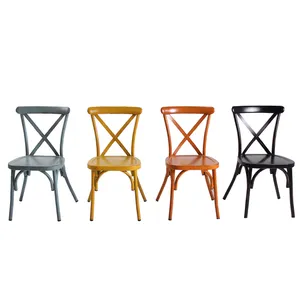 Venta al por mayor personalizar la silla de comedor-Muebles de Jardín de aluminio de alquiler personalizados, silla de comedor de boda, silla de playa con respaldo cruzado, silla de respaldo X apilable para Hotel