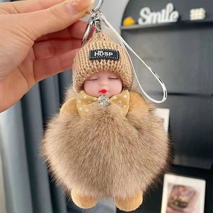 Wholesale Luxurious Soft Plush Rubber Key Chains Sleeping Doll Car Keychain Pendant with Claw Machine Cross-Border Accessory