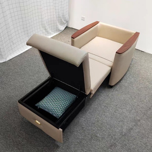 Multifunctional Single Folding <b>Sofa</b> <b>Bed</b> With <b>Storage</b> Cabinet Light Yellow Leather KM-PHS06 Living Room Use - Product Image 2