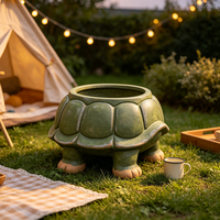 Pot de fleurs en résine fait main et peint à la main en forme de tortue verte vintage, ornement de jardin décoratif pour cour, patio, extérieur