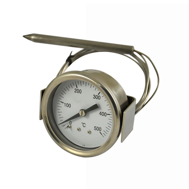 60mm Gas Filled Stainless Steel Industrial Oven Back Connection Capillary Thermometer with U-clmp