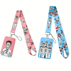 एनीमे डिजाइन डॉक्टर नर्स Jacquard <span class=keywords><strong>Lanyard</strong></span> कीचेन हुक बुने लोगो पॉलिएस्टर बैज धारक कार्टून आईडी कार्ड फोन कुंजी गर्दन - Product Image 1
