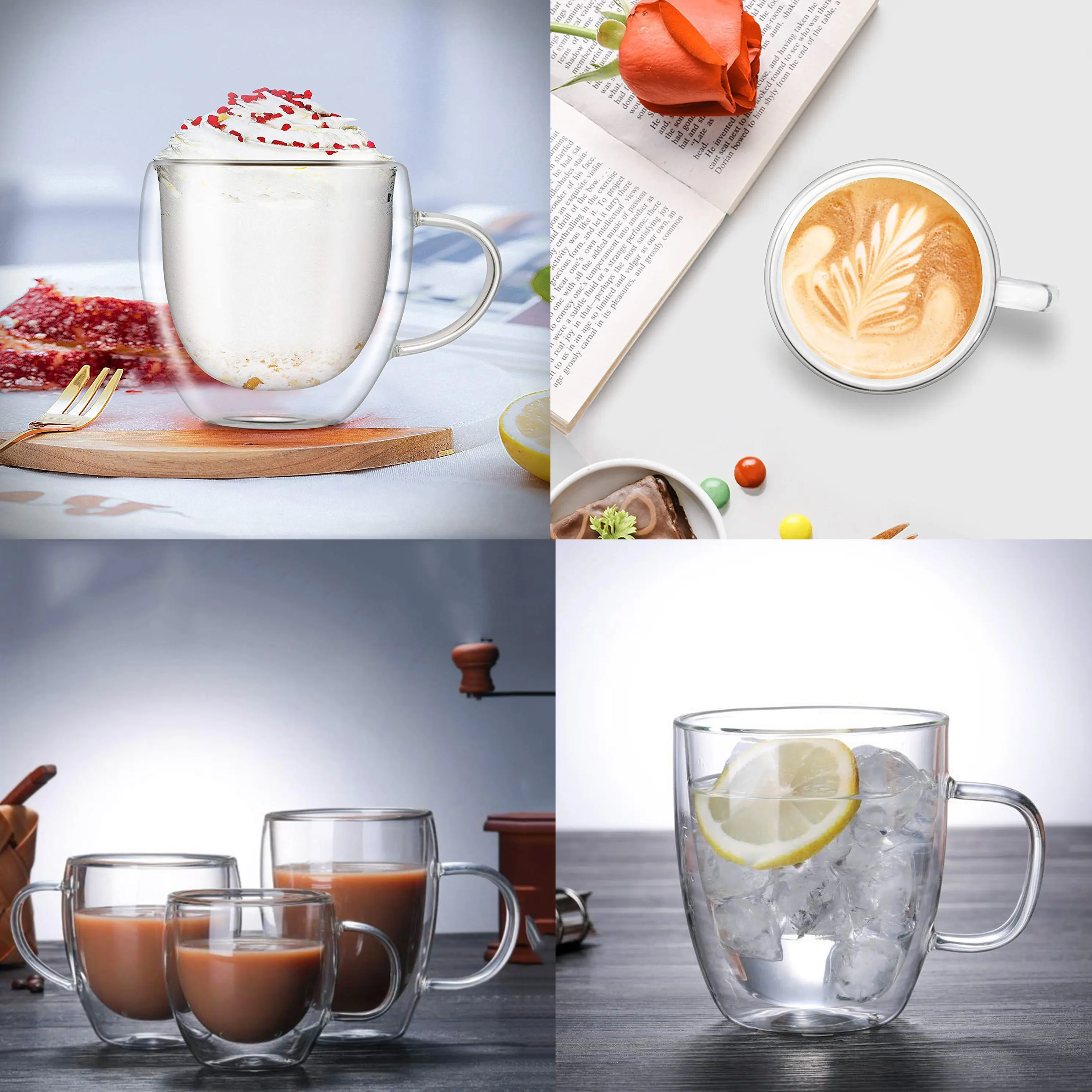 Óculos de parede dupla borosilicate, óculos para chá, café, leite, com alça, para latte, cappuccinos e bebidas