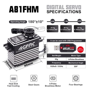 Agfrc A81fhm Hv 74Kg Hoog Koppel 0,125 Sec 4-Polen Borstelloze <span class=keywords><strong>Motor</strong></span> Metalen Tandwiel Programmeerbare Digitale Servo Voor 1/8 Rc Vrachtwagen Robot - Product Image 6
