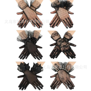 Gants de mariée courts en dentelle à pois pour femmes, accessoires de <span class=keywords><strong>mariage</strong></span>, respirants, protection solaire, gants blancs pour la mariée - Product Image 3