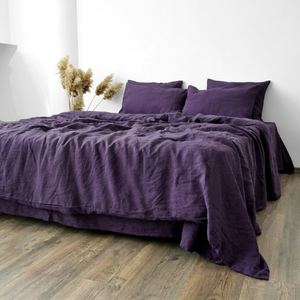 Juego de Funda Nórdica de Lino Lavado a la Piedra Color Morado Sólido con 2 Fundas de Almohada, Ropa de Cama Sencilla para el Hogar - Product Image 1