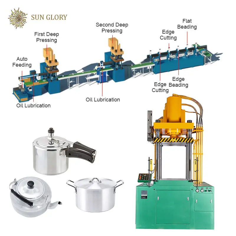 SunGlory-prensa hidráulica totalmente automática para olla arrocera, tambor de 1,8 l ~ 2,8 l, línea de producción de olla de aluminio, cuatro columnas, 200T