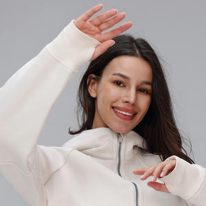 <span class=keywords><strong>Sudadera</strong></span> con <span class=keywords><strong>Capucha</strong></span> Forrada de Felpa, Cortavientos, con Media Cremallera, Antibacteriana, Holgada, para Mujer, de Algodón, Cálida - Product Image 3