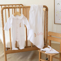 Ensemble de sortie de maternité pour bébé fille avec monogramme, 100 % coton Pima, 4 pièces, cadeau de naissance