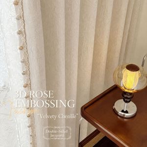 Cortinas Opacas de Jacquard Chenille Estilo Vintage Francés, con Adorno de Bolas 3D en Forma de Rosa, 100% Poliéster - Product Image 4