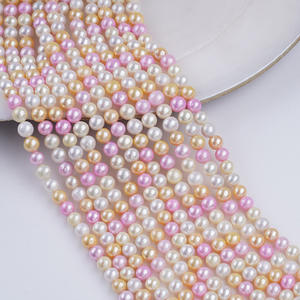 Collier et bracelet en perles semi-finies de 6-7 mm, en eau douce naturelle, de couleur bonbon, pour la fabrication de bijoux DIY, perles blanches et roses - Product Image 4