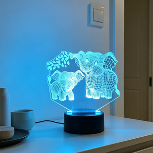 Lampe de nuit moderne en acrylique 3D à illusion d'optique personnalisée, motif grand et petit éléphant, licorne de dessin animé, lampe intelligente pour maison connectée, télécommande LED - Product Image 4
