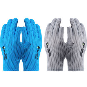 Outdoor Fashion Mesh Ice Silk Gloves Black Gray Blue Two Finger Open Breathable Sun Protection Cycling Riding Unisex Adult Child - Product Image 4