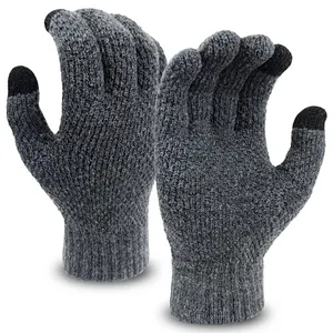 Acrilico caldo termico addensare guanto jacquard con touch screen alla moda a maglia guanti invernali a mano, grigio