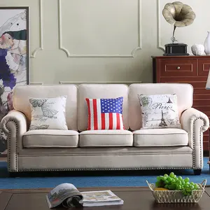 Luxus wohnzimmer sofas 3 sitzer loveseats schnitts sofa weiß stoff modernen Amerikanischen stil chesterfield-sofa