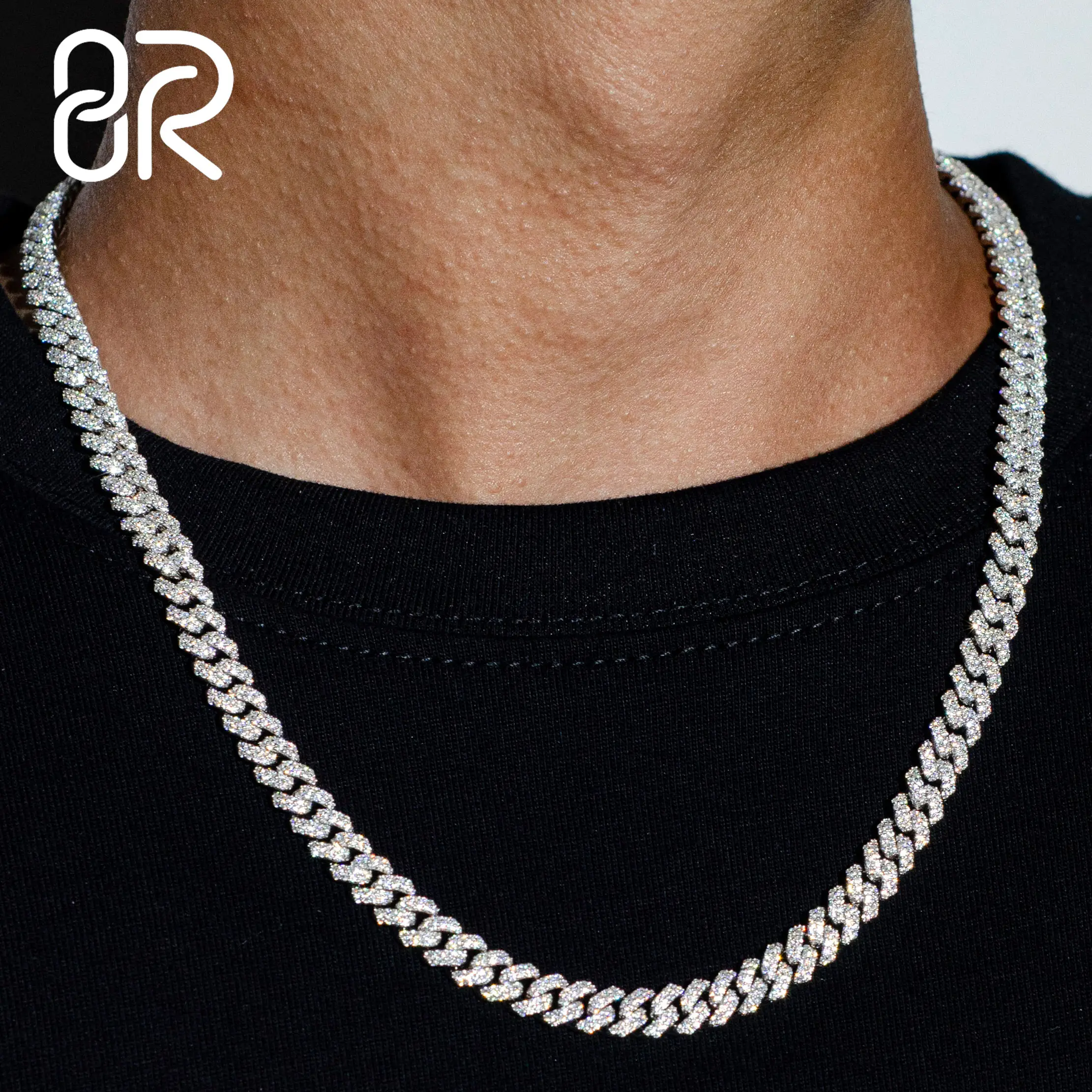 Custom Logo Pass Diamond Tester Hip Hop Jewelry 925 Sterling Silver 6mm 8mm Iced Out VVS Cuban Link Moissanite Chain For Men