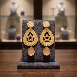 Pendientes de Araña con Diseño de Estrella y Lágrima en Oro Mate, con Gema de Melocotón, de Latón Chapado en Oro de 18K, Joyería Celestial para Compromiso - Product Image 3
