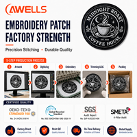 Écusson brodé haute densité personnalisé, badge logo café artisanal avec support thermocollant, étiquette cousue lavable AWELLS