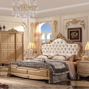 Sıcak satış avrupa oyma neoklasik ahşap çift kişilik Villa lüks yatak