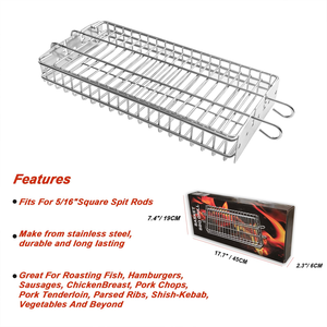BBQ Accessories Stainless Steel <b>Flat</b> Spit <b>Grill</b> Basket Square Rotisserie Spit Rods <b>Grills</b> Basket for Any <b>Grill</b> - Product Image 4