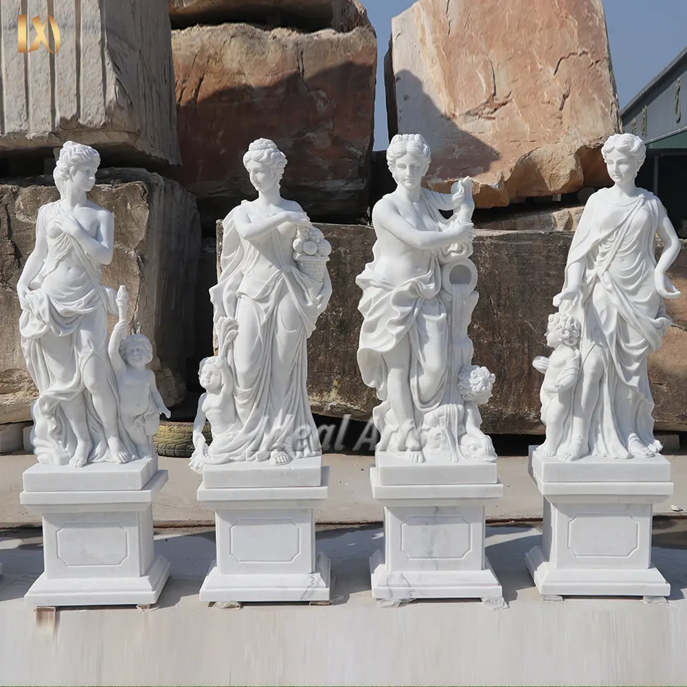 Estatuas de mármol blancas talladas a mano hechas a medida para las cuatro estaciones
