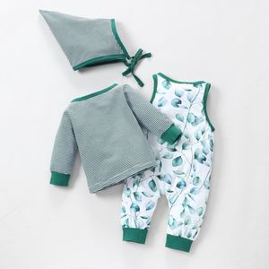 Conjunto de Ropa para Bebé en Oferta, Trajes para Bebé Niño y Niña, 3 Piezas, Lindos Tops a Rayas de Manga Larga + Mono sin Mangas con Estampado de Hojas + Gorro, 0-18 Meses - Product Image 2