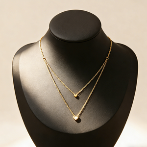 ダブルハートペンダントレイヤーネックレスステンレススチールホワイトシェルチョーカーネックレス女性用18Kゴールド色褪せないファッションジュエリー - Product Image 1