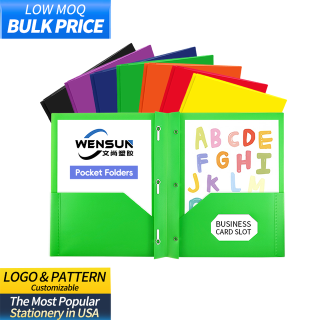 Custom Logo Stationery Plastic Office School Supplies Presentation Business Folders two Pocket 3 Mental Prong Folder