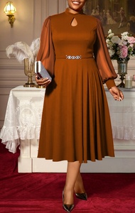 Vestidos de Noche Formales de Talla Grande para Mujer, Casuales, con Cuello Alto, Manga Farol de Gasa, con Cinturón de Pedrería - Product Image 2