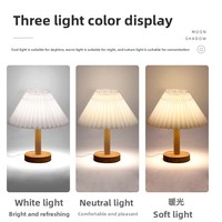 Lampe de chevet plissée style parapluie, lampe d'ambiance moderne minimaliste en bambou/bois, lampe de table avec télécommande, intensité réglable, fonctionne sur piles