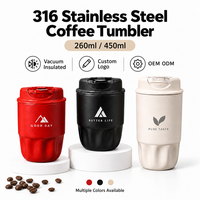 Gobelet isotherme Kingze en acier inoxydable 316, 260 ml, 450 ml, sans BPA, avec couvercle rabattable, logo personnalisé pour le bureau, la voiture, le camping