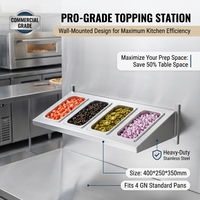 Étagère murale de buffet en acier inoxydable pour cuisine professionnelle, 5 compartiments, rail de présentation alimentaire adapté aux bacs GN 1/3, 1/4, 1/6