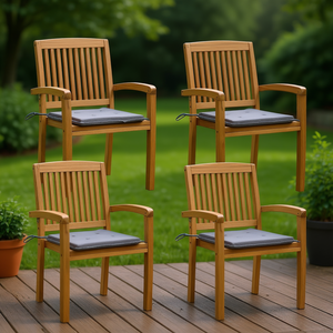 Set di 4 sedie da giardino in teak, mobili da esterno in legno massello, stile tradizionale, marrone - Product Image 2